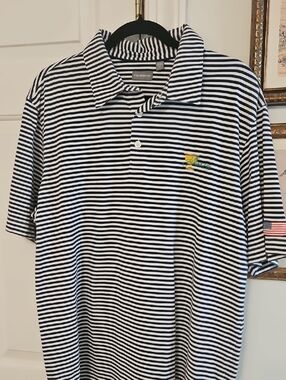 3 For $25 PRESIDENT'S CUP Navy & White Striped Polo with Embroidered Logos